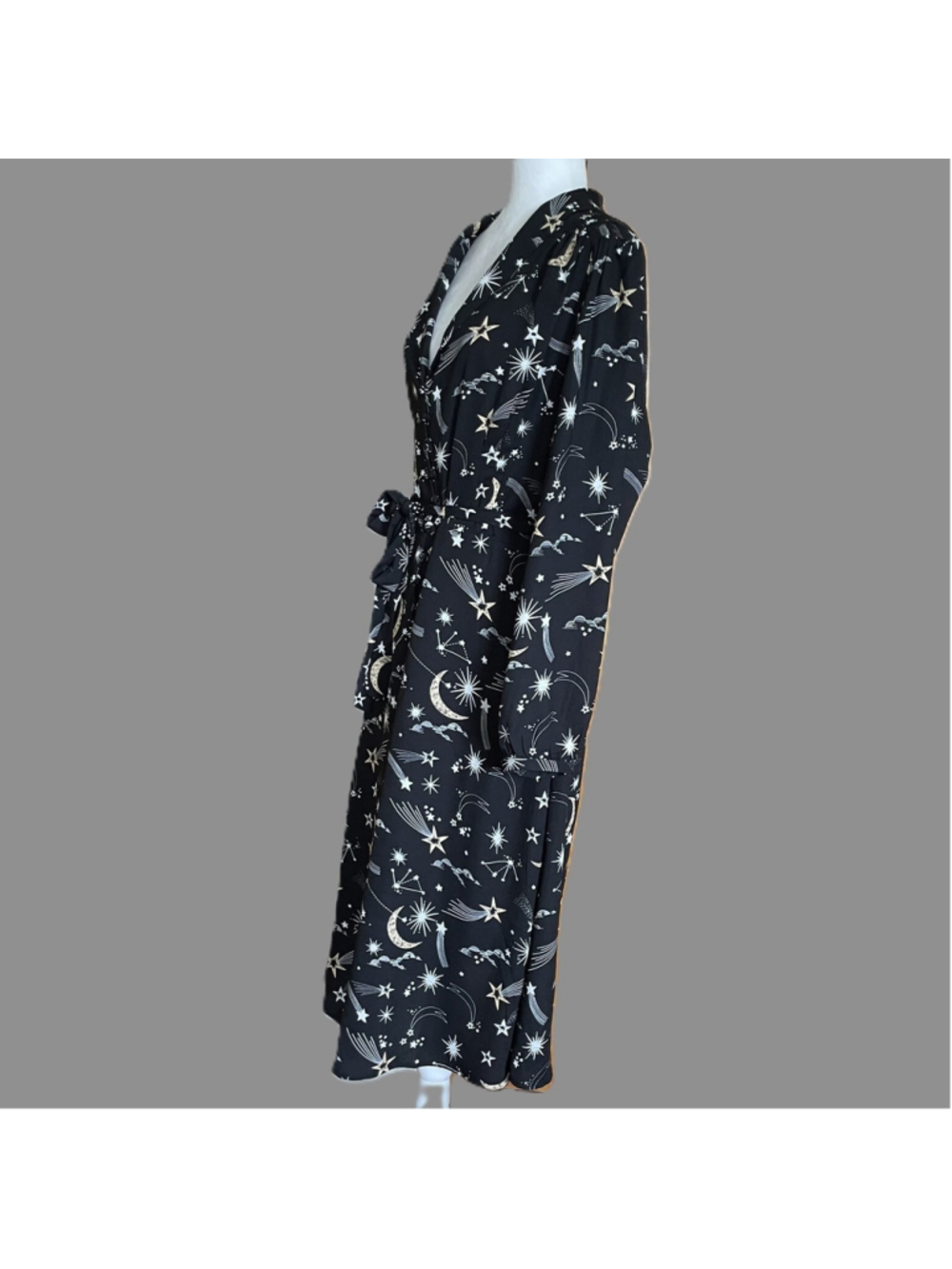 Joanie Babs Black Celestial Moon Star V Neck Midi Dress Size 14 - Picture 6 of 15